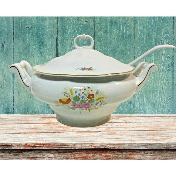 Vintage Favolina POLAND Soup Tureen & Ladle Floral - Picture 1 of 10